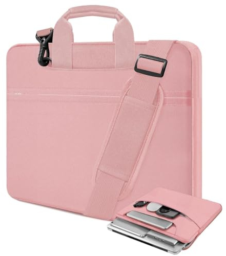 Laptop Case 15.6 inch Shoulder Bag, Durable Shockproof Protective Computer Carrying Briefcase with Multi-Pockets and Strap Compatible with Most 15.6 inch Notebooks,Pink