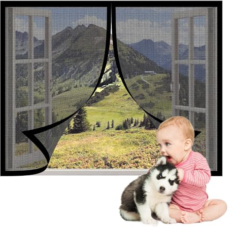 Zanzariera Porta Finestra Magnetica 133 x 180 cm Zanzariera Regolabile Fai-Da-Te Impedendo Agli Insetti di Entrare per Finestre Soggiorno Camera Letto, Nero