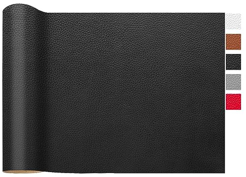 LOMUG Kunstleder Meterware Schwarz 300x140 cm Gekörnt Wasserdicht Kunstleder Gekörnt Lederimitat Texturiert Lederstoff Leder Risse Reparieren Leder Patch PU Lederreparaturband für Autositze Sofa Möbel