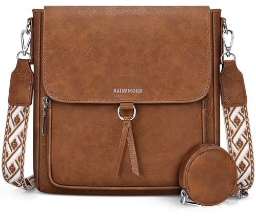 RAINSMORE Umhängetasche Damen Mittelgroß Handtasche Damen Crossbody Bag Leder PU Schultertasche Damen-umhängetaschen mit Breiten Schultergurten