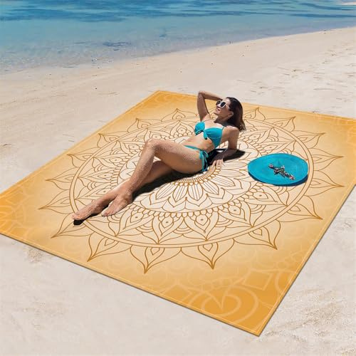DOTBUY-SHOP Stranddecke Groß, Stranddecke Sandfrei, Picknickdecke Wasserdicht, Tragbare Faltbar Strandmatte, Einfarbig Schnelltrocknend Outdoor Picknickmatte für Wandern (Orange,200x240cm)