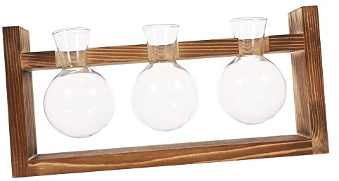 EPIGEIST Vaso Idroponico Da Tavolo in Vetro Supporto in Legno Naturale, Decorazione Da Interno Per Ufficio e Soggiorno, Set Da 3 Vasi Per Piante Verdi e Fiori