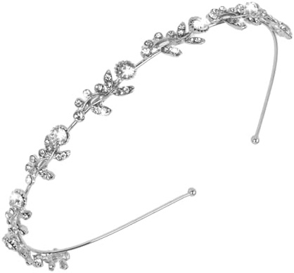 ANNASAMDO Strass Diadem Silber Blatt Kristall Braut Ball | Nickelfreie Zinklegierung. Flexibel stabiler Sitz. 16x11,5 cm angenehm. Für Hochzeit Abendparty Geschenk.
