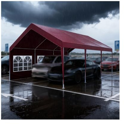 Großes, Robustes Carport-Dach, Wasserabweisendes Garagenzelt Mit Fenstern Für Traktor, LKW, Wohnmobil Und SUV(16.4x16.4x6.5ft)