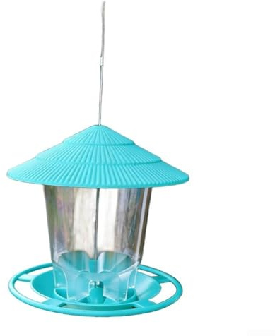 Mangiatoia per uccelli sospesa con design rotondo in plastica resistente alle intemperie e vassoio per briciole, adatta per giardino o balcone per fornire una stazione di alimentazione pulita (verde)