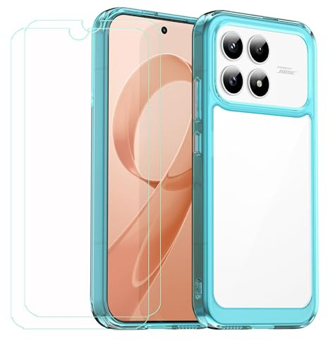 GYDQQKJ Funda para Redmi K90 + 2 Piezas Vidrio Protector de Pantalla Cristal Templado Film, Translúcido Azul Suave TPU Silicona Cover Carcasa Caso Case para Redmi K90 (6.59)