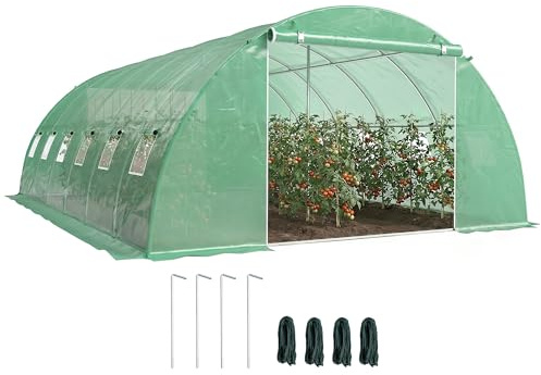 Outsunny Invernadero de Exterior 6x4x2 m, Invernadero de Túnel con 2 Varillas de Soporte, Puertas Enrollables, Ventanas de Malla, Cubierta PE y Marco de Acero Galvanizado, Anti-UV, Impermeable, Verde