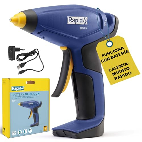 Pistolet à colle chaude sans fil Rapid BGX7 7mm, chauffe en 20s, rechargeable par USB avec une autonomie de 30 min, idéal pour les loisirs créatifs, les réparations DIY et les projets domestiques