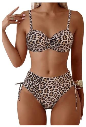 GORGLITTER Women's Push Up Bikini Sets Underwire Tie Side 2 Piece Swimsuit | Striped Boho Print, Tummy Control Swimwear, Tie Side, Ruched Bust, Bikinis for Beach, Holiday, Vacation
