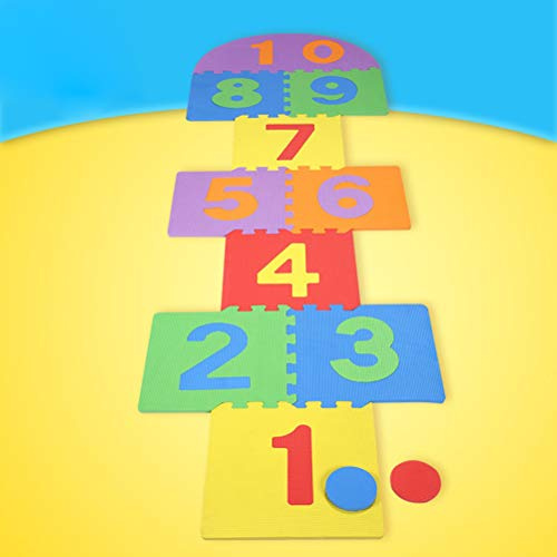 XUXHOU Tapis de Marelle Géant pour Enfants, 10 Dalles en Mousse EVA à Emboîter avec 4 Disques Colorés pour Jeu Intérieur Extérieur Jardin (Colorful)