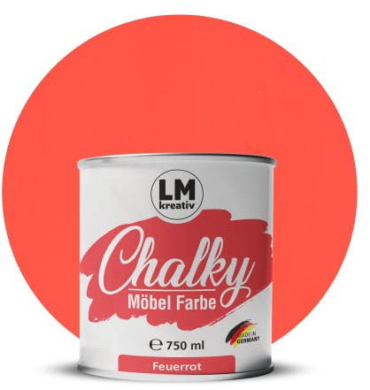 Chalky Möbelfarbe Kreidefarbe für Möbel 750 ml / 1,05 kg (Feuerrot), matt finish In- & Outdoor Kreide-Farbe für Shabby-Chic, Vintage Look, Landhaus Stil Möbel streichen