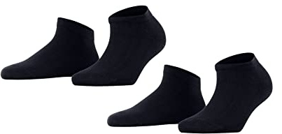 FALKE Damen Sneakersocken Happy Double Pack W Sn Baumwolle kurz einfarbig 2 Paar, Blau Dark Navy 6375, 35-38