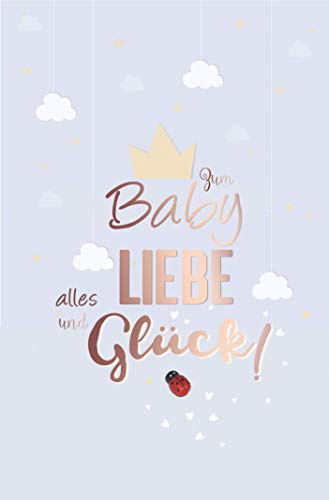 PremiumLine Glückwunschkarte zur Geburt mit Marienkäfer aus Holz inkl. Briefumschlag Baby Glückwünsche Junge Mädchen Grußkarte