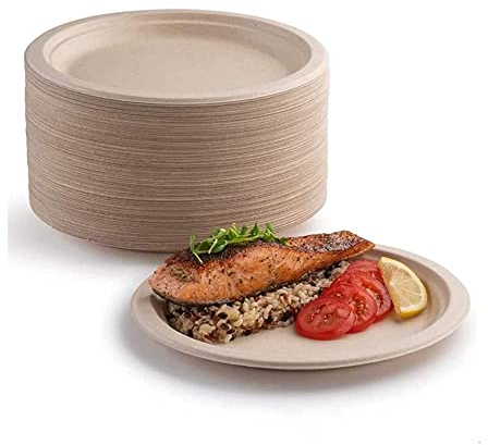 Lot de 50 assiettes en carton super rigides 100 % biodégradables et compostables, respectueuses de l'environnement, très résistantes, recyclables, parfaites pour les pique-niques et les (22,9 cm)