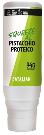 EATALIAN by AMZ BETTER Topping Proteico con Sabor a Pistacho, Crema Dulce Proteica en Squeezer de 500 gr, Made in Italy, Salsa de Pistacho Ideal para Decorar Helados, Postres y Dubai Chocolate
