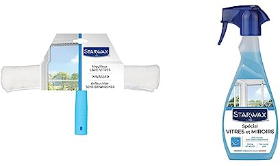 STARWAX Mouilleur avec Housse Microfibre pour Vitres - x1 - S'utilise Avant la Raclette Vitres pour Désincruster Les Taches & Nettoyant Spécial Vitres et Miroirs - 500 ML