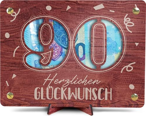 Geldgeschenke Geburtstag 90 - XL Geldgeschenk aus Holz inkl. Ständer | 90 Geburtstag Frauen, Geschenk 90., 90 Geburtstag Männer, 90. Geburtstag Geldgeschenk, Geburtstagskarte 90, 90 Geburtstag Deko