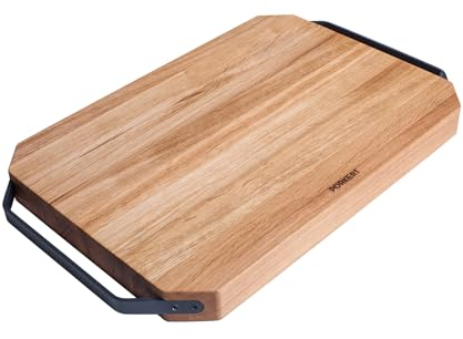 Porkert Robus Schneidebrett aus Eichenholz, 51 x 32 x 4 cm, mit Aluminiumgriff, nicht spülmaschinenfest
