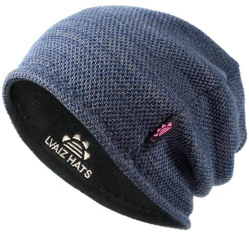 Lvaiz Vintermössa för män varm fleece fodrad dödskalle keps för män vändbar kvinnor vindtät klocka hatt stickad varm unisex mössa, Blå grå + grå, one size