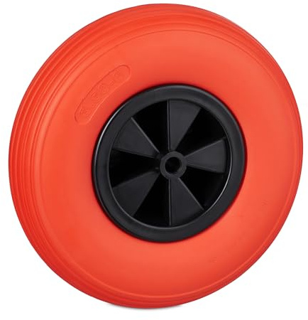Relaxdays Ruota per Carriola 3,50-6, Gomma Piena, Cerchione Plastica, Ruotino Scorta Antiforatura, 100 kg, Nero/Rosso