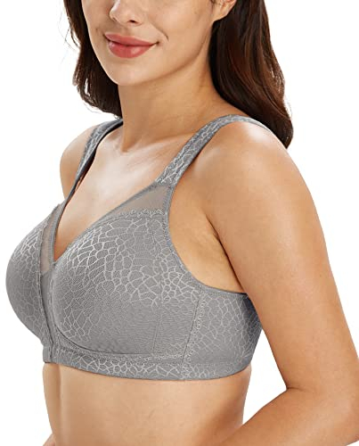 Lemorosy Damen Komfort Vollschalen Minimizer BH Ohne Bügel Ungepolstert Große Brüste Starker Halt Bügelloser Klassischer Entlastungs Bra (95C, Grau)