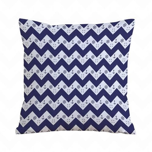 AELKSP Kissenbezug Kissenhülle Haus Dekorativ Für Jungen/Mädchen Wohnzimmer Schlafzimmer Sofa Stuhl Kissenbezüge,Pfeile geometrisches Design Anker Rettungsring Schiffsrad Marineblau und Weiß,45x45 cm