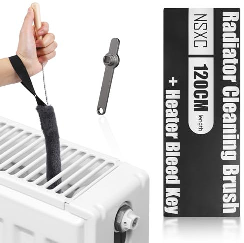 Brosse de nettoyage pour radiateur, avec clé de purge, brosse de chauffage de 125 cm de long, en microfibre, la préparation idéale pour la saison de chauffage