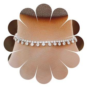 Cybche Boho Cristallo Strass Cavigliera Argento Tennis Con Scintillante Cz Diamante Per Estate Spiaggia, Nappa Piede Catena Bracciale Gioielli Per Donne E Ragazze