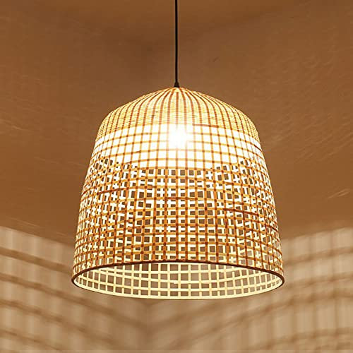 Lampadario , Lampada a sospensione in bambù intrecciato Lampada a sospensione in vimini E27 Paralume V-intage Lampada da soffitto Paralume in vimini Lanterna Decorazione retrò cava Lampadario(55cm/21.