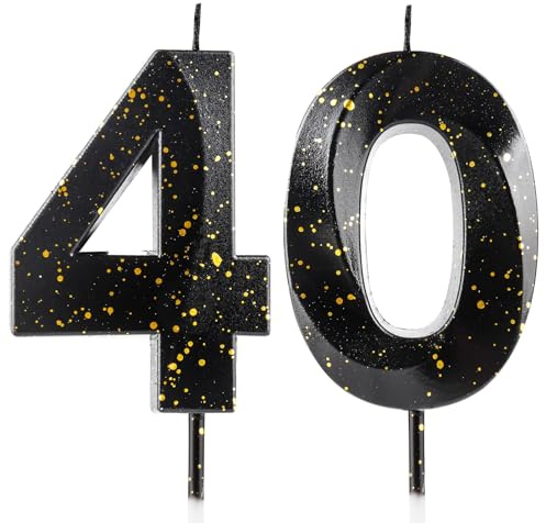 Velas con el número 40 de 40 cumpleaños 3D, color negro y dorado, vela de feliz cumpleaños, cera premium y diseño de diamante 3D, decoración para tartas para fiesta de cumpleaños, boda, aniversario
