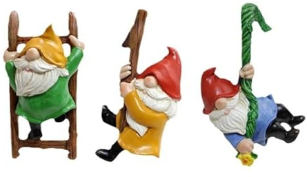 hardinox 3 pcs Cute Climbing Gnome Figurines Flower Pot Hugger Resin Hanging Ornament Statue