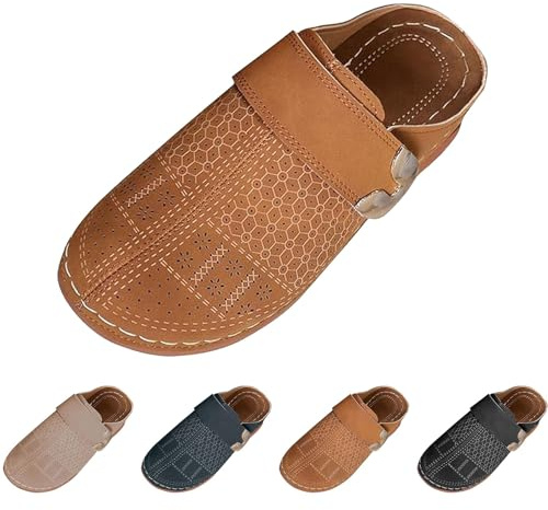 Pantoletter, dam, med fotbädd, sommar, bekväma sandaler, ortopediska tofflor, damer, stängda sandaler, halkfria tofflor, platta tofflor, glider, sommarskor, tofflor, tofflor, strandskor, BRUN, 39 EU