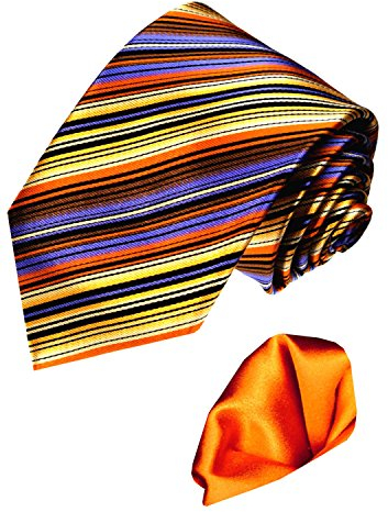 Lorenzo Cana - Marken Set 2 Teile aus 100% Seide - violett orange schwarz gestreifte Krawatte mit Einstecktuch - 8441201