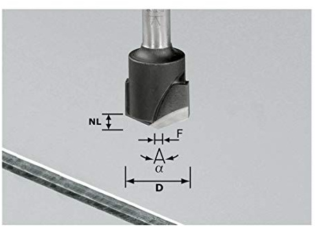 Festool V-Nutfräser HW S8 D18 135° - Hartmetall Fräser für Alu | Schaftdurchmesser 8 mm, Schneidendurchmesser 18 mm, Nutlänge 3,3 mm, Gesamtlänge 59 mm - 1 Stück