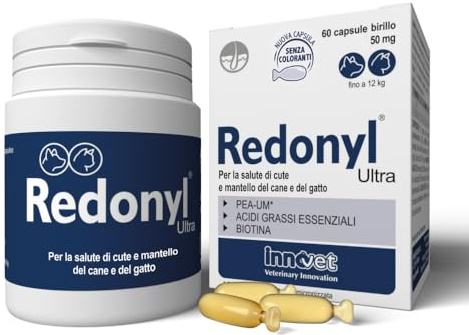 Redonyl Ultra 50 mg per cani e gatti – 60 capsule – Alimento complementare avanzato per il supporto di cute e mantello – Supporta la pelle sensibile e favorisce un mantello sano, con PEA-um