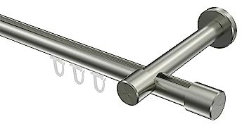 INTERDECO Innenlauf-Gardinenstange 20 mm, moderne Innenlaufstange aus Metall, Edelstahl-Optik, zur Wandmontage, Typ 10213125, 160 cm