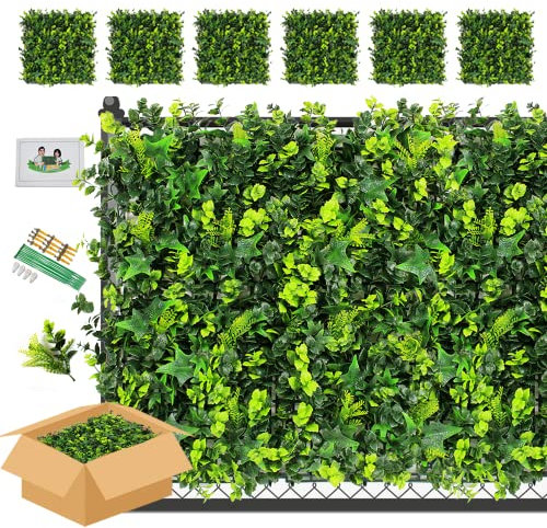 ULAND Artificial Hedges Plant Wall Panels, 6PCS Greenery Ivy Fence Screening, Home Garden Outdoor Wall Decoration 50 x 50cm (A009,6)