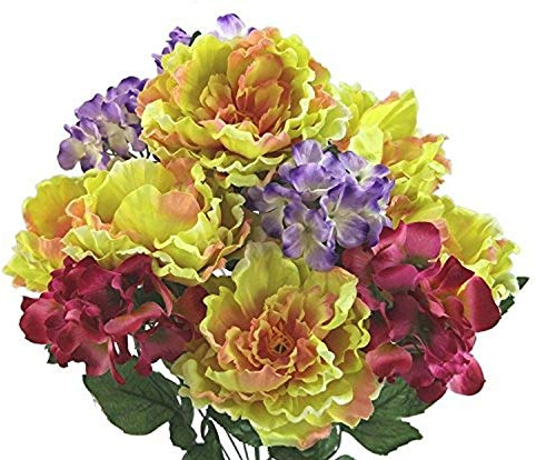 Admired By Nature Artificial Blooming Flowers Full Bouquet Bundle - for Home Decor, Weddings, Events, Classrooms, Funerals - Yellow, Velvet, Lavender Bouquet