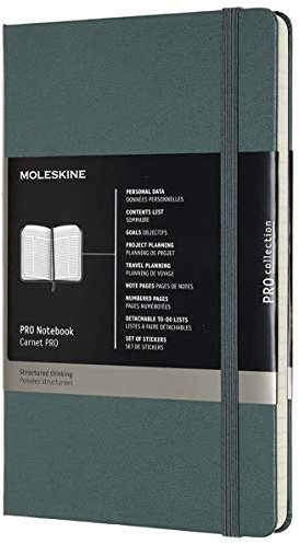 Moleskine Pro Notebook, Taccuino da Ufficio, Copertina Rigida con Chiusura Elastica, Layout Organizzato con 8 Fogli Staccabili, Colore Verde Bosco, Formato Large 13 x 21 cm