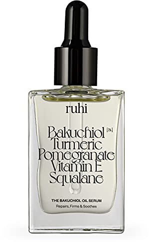 ruhi® Organic Bakuchiol Facial Oil [New] Organic Retinol Oil Serum 30 ml BAKUCHIOL 1% [Vegetable Retinol Alternative] Squalane, Turmeric, Pomegranate Seed Oil, Vitamin E, Vegan, Made in Germany