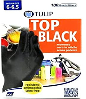 Icoguanti Tulip Top Lot de 100 gants jetables en nitrile sans poudre Noir Taille S 6/6,5