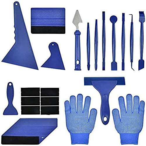 KAHEIGN Auto Folierung Werkzeug Auto Vinyl Wrap Werkzeug, inkl. 8Pcs Micro Rakel, 2Pcs Filz Kantenschaber, 6Pcs Stofffilze, Handschuhe, Fenster Tönung Auto Zubehör Kit für Auto Folie Tönung