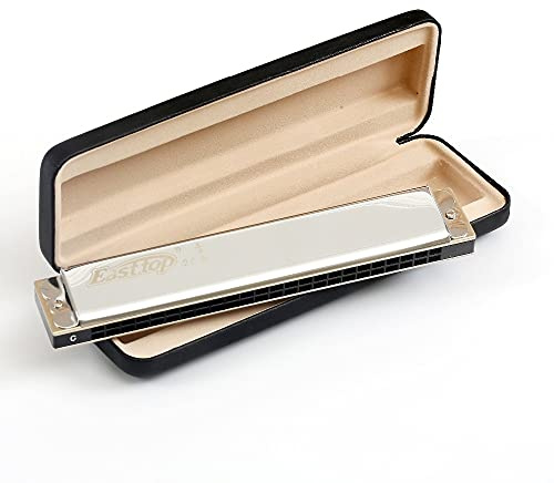 Harmonica T2406 Thick Copper Plate Chrome-Plated Playing Professional Reed 24-Hole Standard Chord C Harmonica Harmonica Mouth Blowing Piano Suitable for Children and Adults Beginners
