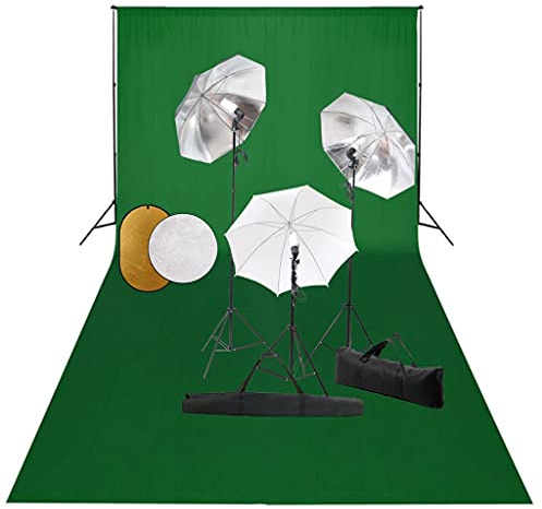 vidaXL Fotostudio Set mit Leuchten Schirmen Hintergrund Reflektor Teleskop Hintergrundsystem Stativ Fotolampe Studioleuchte Tragetasche Foto Studioset