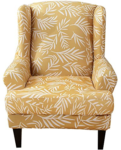 Wingback Chair Cover, Stretch Spandex Wing Chair Slipcovers 2 Piece, Wingback Armchair Sofa Slipcover Super Soft Fabric Furniture Protector with Elastic Bottom for Living Room Bedroom Hotel