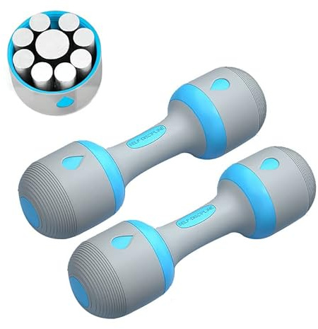 Sipobuy Justerbar vikt hantlar hem gym fitness set för dam dam herr, 5 i 1, icke-slip gummi handen, 2–10 kg, 2 x 5 kg per set (blå + grå)