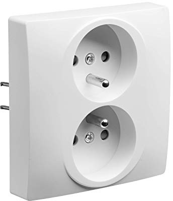 DEBFLEX - Prise Électrique 2P+T Double/1 Poste - Prise Murale 16A avec Terre et Puits Inversés - Installation Encastrée - Blanche - 88 x 85 x 45 mm