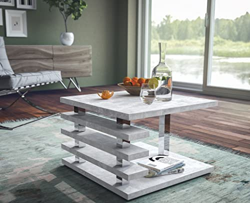 designimpex Design Couchtisch DC-2 Beton 60x60x40cm eckig Ablage modern quadratisch Wohnzimmertisch Beistelltisch Sofatisch platzsparend Wohnzimmer kleine Räume Living Room Table