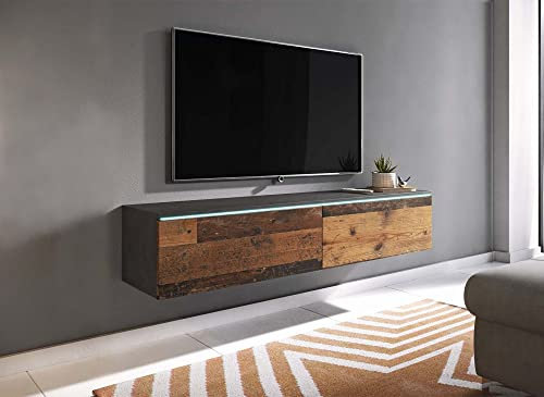 DecoInParis Meuble TV Contemporain Anthracite et chêne avec LED 2 Portes Malorie - 180 cm