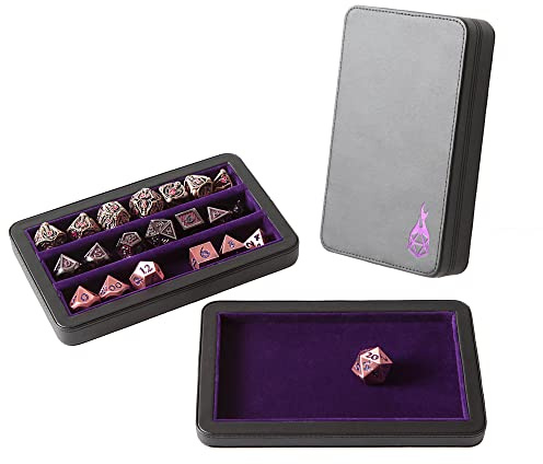 Forged Dice Co. Premium 3-Row Dice Case - Combination Dice Box and Dice Tray - Protects Polyhedral Dice Sets - Felt-Lined Storage Rows - Magnetic Lid Closure - Perfect Metal Dice Storage Box - Purple